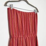 Drew  Red and Pink Stripe Linen Boho Strapless Jumpsuit with Slit Legs Size Small Photo 4
