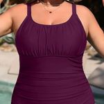 Maroon 2025 Swimsuit Tummy Control Retro Full Coverage Size 22W NWT #2214 Red Photo 0