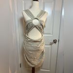 Pretty Little Thing women Dress Sand Velvet Ring Detail Ruched Size 10 Photo 2