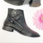 Napoleoni Italy Croc Embossed Leather Moto Zip Ankle Boots: Black Size 7.5 Photo 2