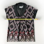 Tibi Silk Dress Geometric Pleated Short Sleeve Black Gary Red Dress 4 Photo 9