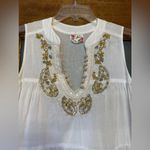 Free People  White Gauze Metallic Embellished Sleeveless Shift Mini Dress -XS Photo 2