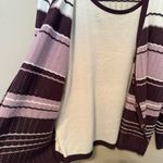 Alfred Dunner Women’s Size XL Faux Twinset Sweater Purple White Striped Cardigan Brown Photo 2