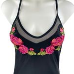 Xhilaration  Black Floral Embroidered Mesh Strappy One Piece Swimsuit Swimwear M Photo 2