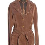 Cache Brown Whip Stitch Removable Self Belt Jacket Top New Stretch $138 NWT Photo 1