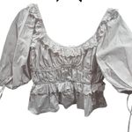 Kourt White Ruffle Square Neck Puff Sleeve Smocked Peplum Top Size S Photo 0