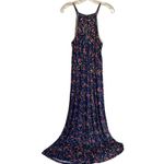 French Grey Halter‎ Crochet‑trim Blue Pink floral Maxi Dress L Photo 1