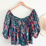 Farm Rio  | Tropical Birds Blouse Navy Blue Multi | Sz S | Tropical Bold Vibrant Photo 0