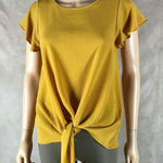 Andree by Unit ANDREE Flutter Sleeve Mustard Yellow Tie Front Top SMALL Photo 0