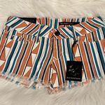 Black Orchid Denim Orange and Blue Jean Shorts Vibrant Stripes Photo 0