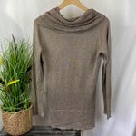 Willi Smith  Tan & Gold Metallic Cowl Drape Neck Knit Sweater Top L Photo 2