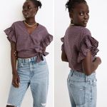 Madewell NEW  Flutter-Sleeve Side-Tie‎ Wrap Top in Plaid, S Photo 2