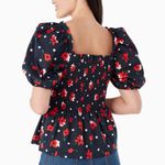 Kate Spade  Whimsy Floral Puff Sleeve Top - Navy and Red NWOT Photo 5