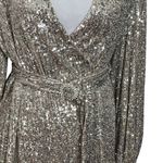ZARA  Sequin Wrap Mini Dress Women’s Size S Metallic Gold Long Sleeve Party Photo 6