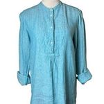 J.Crew Baird McNutt Irish Linen Tunic Top | Aqua Blue Button Front Shirt 4 Tall Photo 0