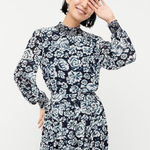 J.Crew Shaded Floral Crinkle Chiffon Smocked Neck Blouse Sz XL Long Sleeve Navy Photo 0