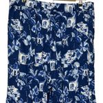 Loft Pull On Wide Leg Corfu Weekend Linen Blend Blue Floral Flowy Pants L 760946 Photo 8