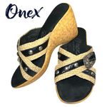 Onex Women's Black and Tan Wedge Sandals Size 6.5 Photo 0