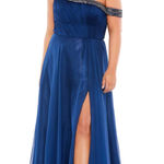Mac Duggal Beaded Drop Shoulder Pleated Flowy Gown in Size 14w Plus Sized NWT Photo 0