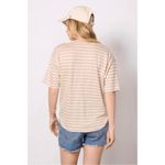 Faherty  Oceanside Linen Relaxed V Neck Tee In Hamptonstripe Size XS Tan White Photo 4