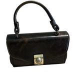 Jaclyn Brown Leather Purse Brass Closure Zip Pockets Flap Handbag Top Handle Photo 0