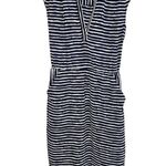 Banana Republic  Striped Midi Dress V-Neck Curved  Hem Pockets Navy White‎ Photo 2