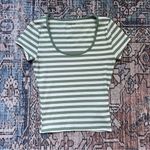 Hollister Ribbed Seamless Fabric Scoop Baby Tee Size Small Green White Stripes Photo 4