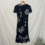Vintage Y2K Eva Blue Black Floral Beaded V Neck Dress Women's Size 10 Photo 2