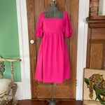 OPT Hot Pink Open Back Scalloped Edge Puff Sleeve Midi Dress Photo 4