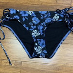 Adore Me  Bikini Bottoms Womens Small Black‎ Blue Floral Side-Tie Swimwear Summer Photo 0