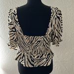 SheIn Zebra print silky sweetheart neck line puff sleeve smocked back blouse Photo 2