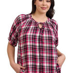 Torrid  Sleep Gauze Henley‎ Short Sleeve Plaid Pink Sleep Shirt Size 2X NWT Photo 0