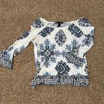 Macy's Blue and White Womens Long Sleeve floral top. Photo 0