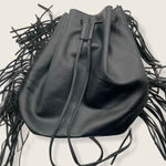 Victoria's Secret Black Fringe Vegan Large Cinch Knapsack Bag Backpack Photo 6