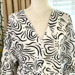 ZARA  V-neck Long Voluminous Abstract Printed Tiered Dress in White/Black Photo 2