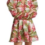 AMUR Cleo Juliet Sleeve Dress Scarlet Tropical Flora Size 0 Print Mini Statement Pink Photo 3