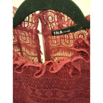 INA Burgundy Lace with Bell Sleeves and Ruffle Collar Elegant Long Sleeve XS Top Red Photo 3