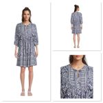 BeachLunchLounge  Short Sleeve Tassle Mini Dress Women's‎ Large Navy Blue Aztec Photo 1