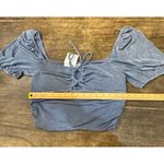 Sophie Rue M Slinky Front Tie Blouse Blue Dust Size Xl Peasant Cropped Puff Photo 10