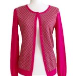 Old Navy Cardigan Sweater Fuchsia Tan Geo Print Crew Neck Button Front Small NEW Photo 15