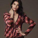 Maeve NEW Anthropologie  Velvet Babydoll Plaid Top Pink Purple Size‎ Medium NWT Photo 0