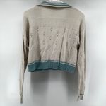 BP Pointelle Polo Cropped Sweater Floral Eyelet Striped Trim Cotton Cream Blue S Photo 5