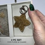 Rachel Zoe 2 Piece Coin Purse & Charm Set Beaded Star Champagne Bottle Green Photo 3