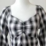 Pleione Black White Gingham Sweetheart Smocked Peplum Crop Top Extra Small Photo 1