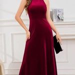NEW Wine Red Halter Velvet Maxi Cocktail Formal Prom Bridesmaid Dress S Blue Photo 5