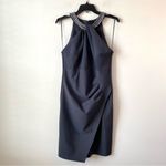 Alex Evenings  Compression Scuba Beaded Halter Sheath Dress Navy Blue‎ 10 Photo 4
