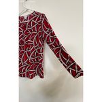 Liz Claiborne  Womens Blouse Medium Geometric Long‎ Sleeve Pleated V Neck - PM Photo 2