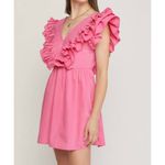 Anthropologie NWT ENTRO kristen v-neck ruffle sleeve mini dress Small PINK‎ Fuschia Photo 1