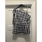 Aura Women's Size Large Navy Blue Gingham Peplum Summer One Shoulder Bow Top Photo 3