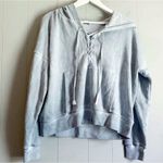 American Eagle Outfitters Acid Wash Blue Velour Lace Up Hoodie M Photo 1